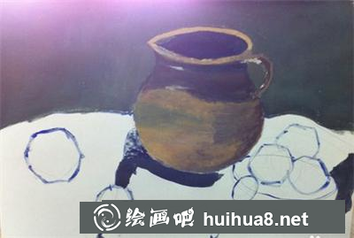 水粉画教程:罐子和汤勺