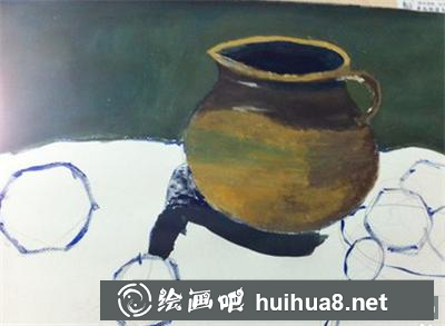 水粉画教程:罐子和汤勺