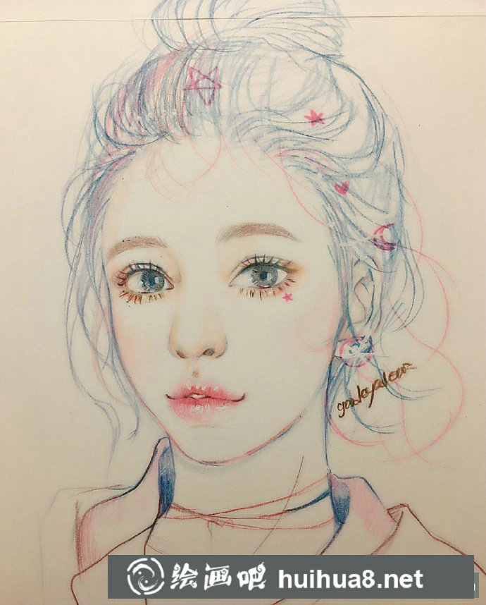 彩铅画人物头像7