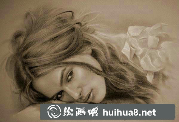 素描美女肖像画之一