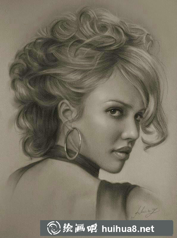 素描美女肖像画之二