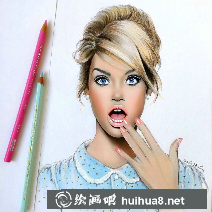 彩铅画外国美女肖像1