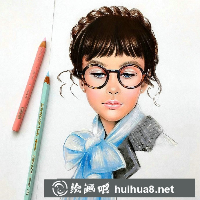 彩铅画外国美女肖像3