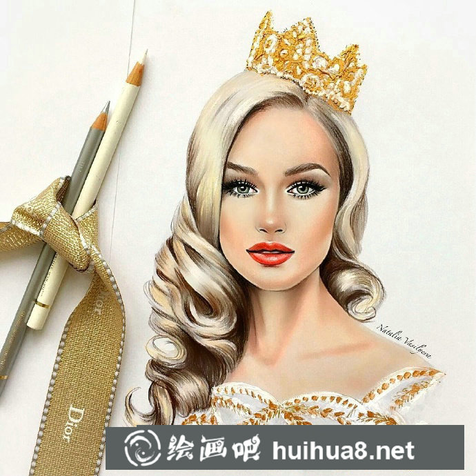彩铅画外国美女肖像4