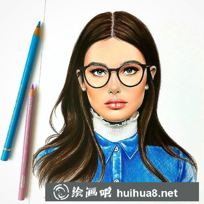 彩铅画外国美女肖像6