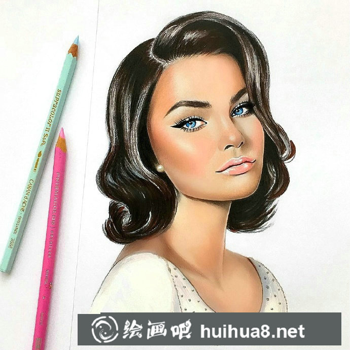 彩铅画外国美女肖像7