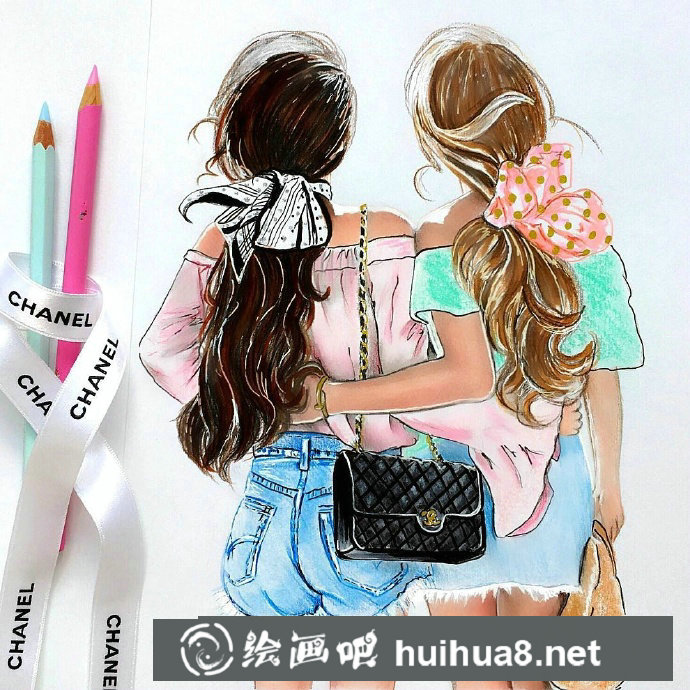 彩铅画外国美女肖像8