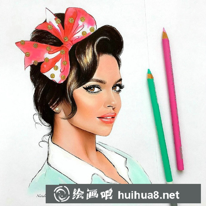 彩铅画外国美女肖像作品