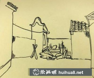 徽派小院速写周围建筑