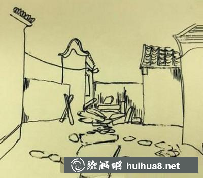 徽派小院速写路面石头
