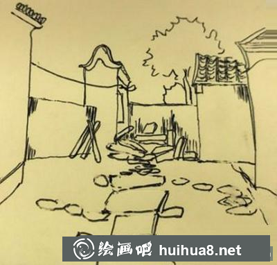 徽派小院速写配景树