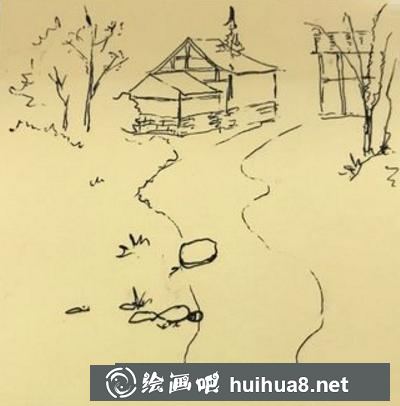 乡村小溪流速写