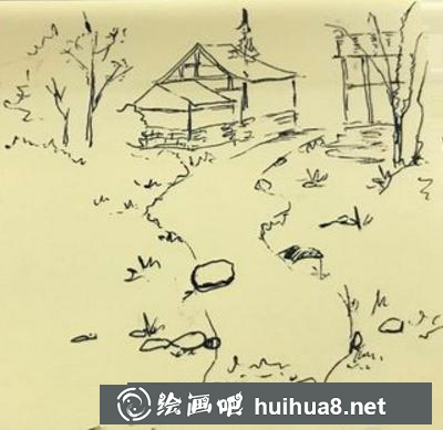 乡村小溪流速写