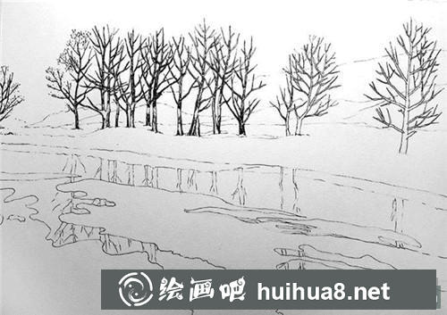 雪河钢笔画