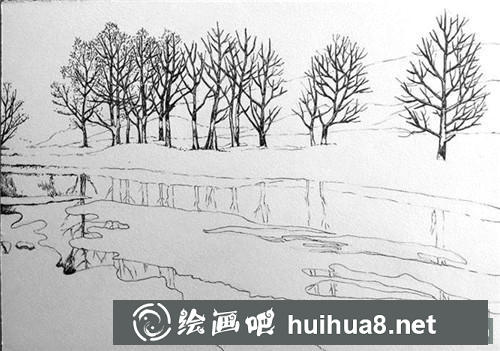 雪河钢笔画