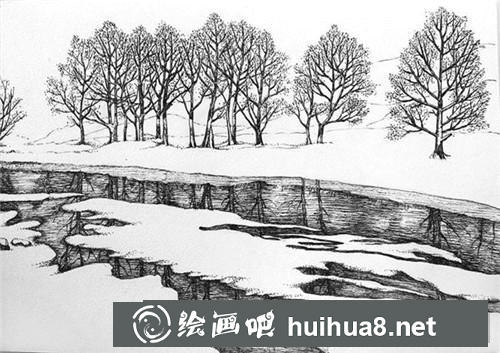 雪河钢笔画