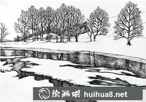 雪河钢笔画
