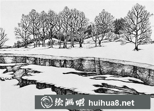 雪河钢笔画