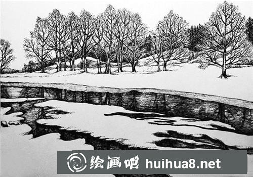 雪河钢笔画