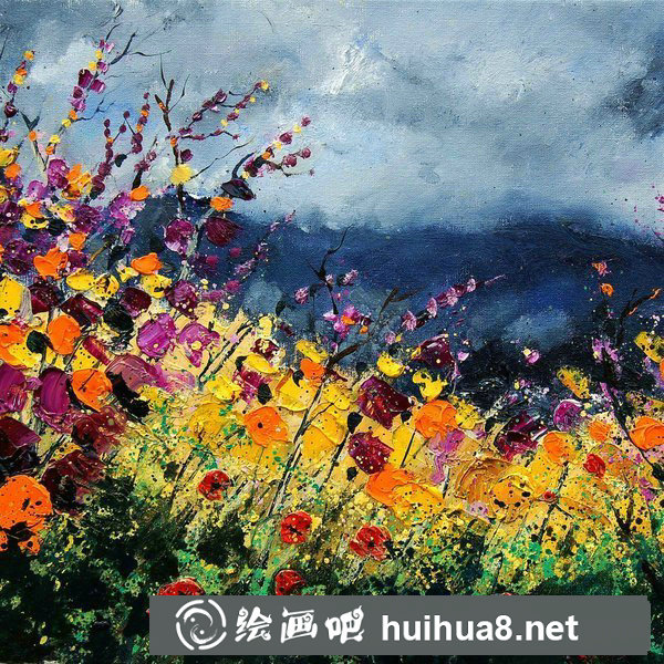 春花盛开油画作品
