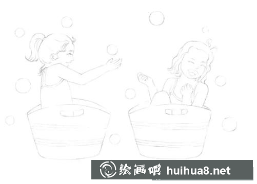 小女孩玩耍彩铅插画 小女孩玩耍彩铅插画