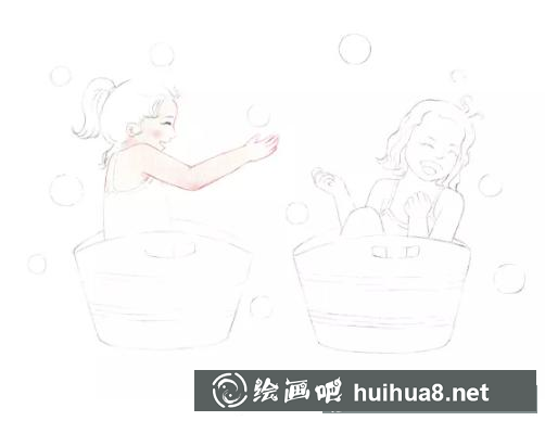 小女孩玩耍彩铅插画 小女孩玩耍彩铅插画