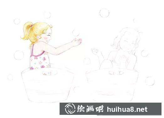 小女孩玩耍彩铅插画 小女孩玩耍彩铅插画