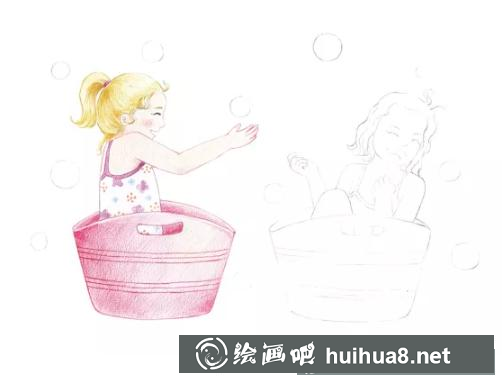 小女孩玩耍彩铅插画 小女孩玩耍彩铅插画
