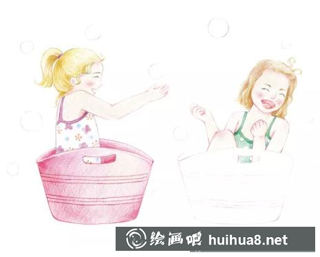 小女孩玩耍彩铅插画 小女孩玩耍彩铅插画