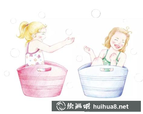 小女孩玩耍彩铅插画 小女孩玩耍彩铅插画