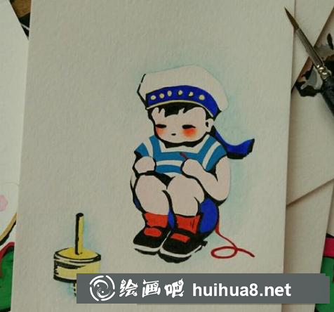 儿童画小男孩