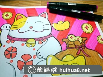 儿童画招财猫 儿童画招财猫