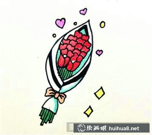 玫瑰花束简笔画 玫瑰花束简笔画