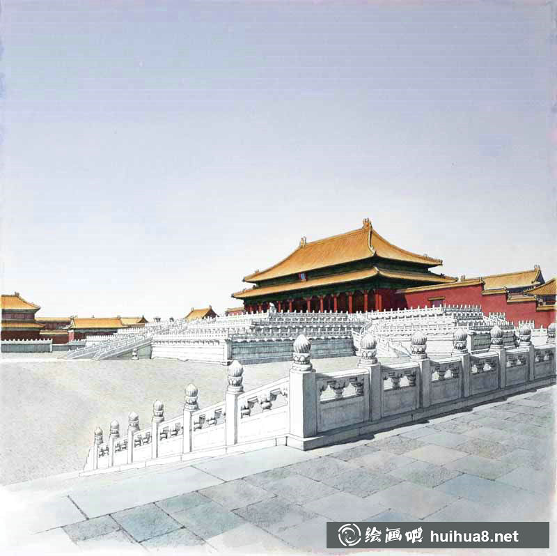 庞恩昌风景古建筑钢笔水彩画作品