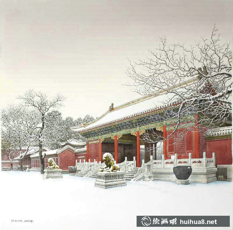 庞恩昌风景古建筑钢笔水彩画作品
