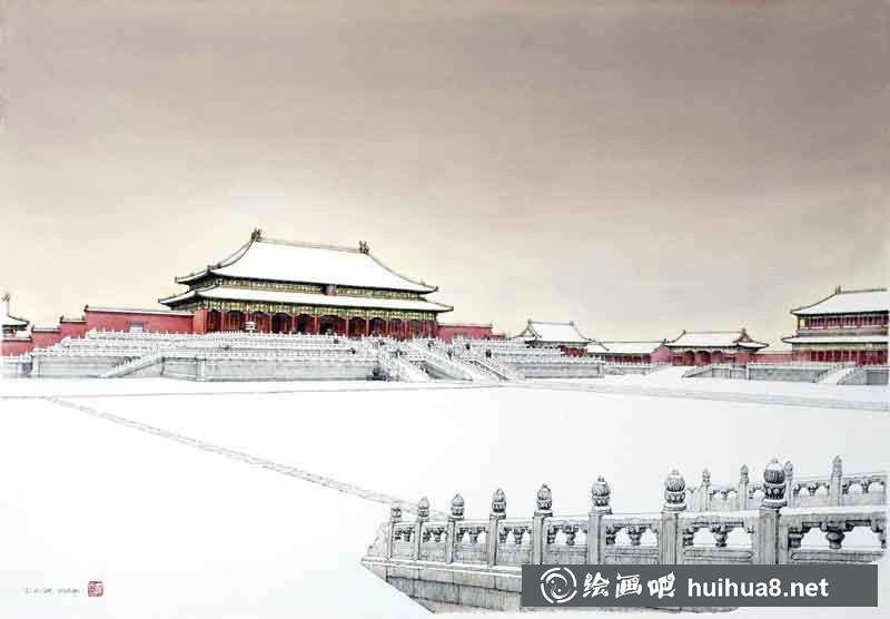 庞恩昌风景古建筑钢笔水彩画作品
