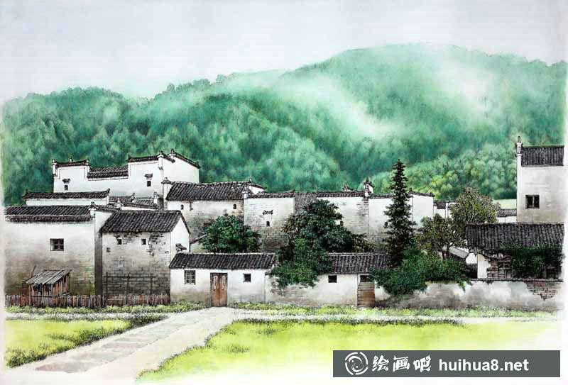 庞恩昌风景古建筑钢笔水彩画作品