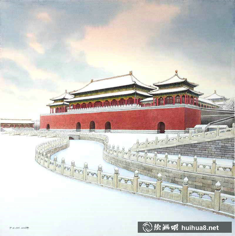 庞恩昌风景古建筑钢笔水彩画作品