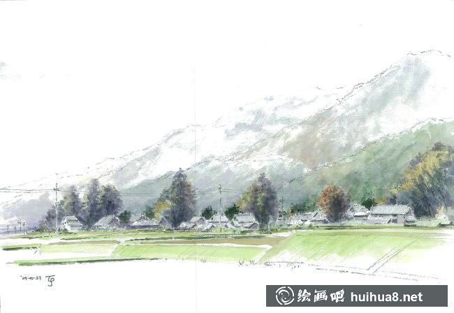 日本画家坂田融水彩画作品