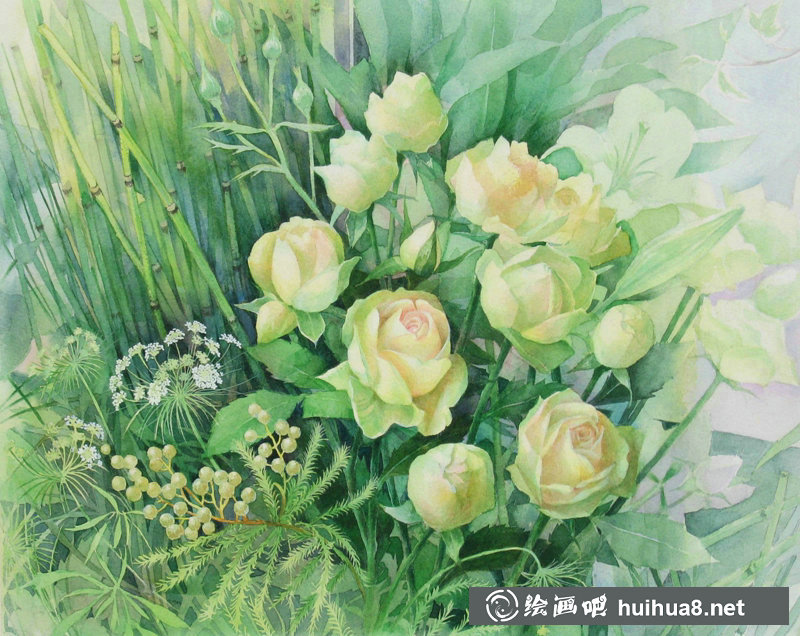 星野木绵的山间花草水彩画