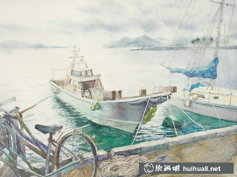 星野木绵的山间花草水彩画