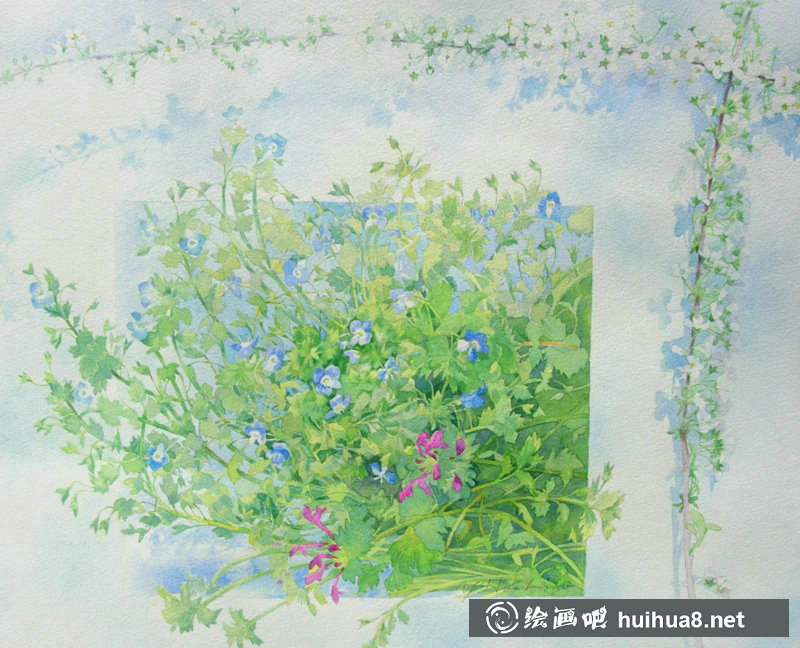 星野木绵的山间花草水彩画