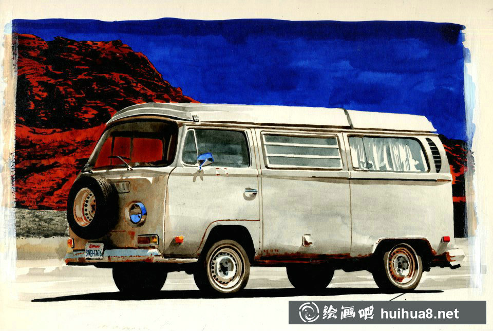 中沢ヨシオ的水彩画下的机车