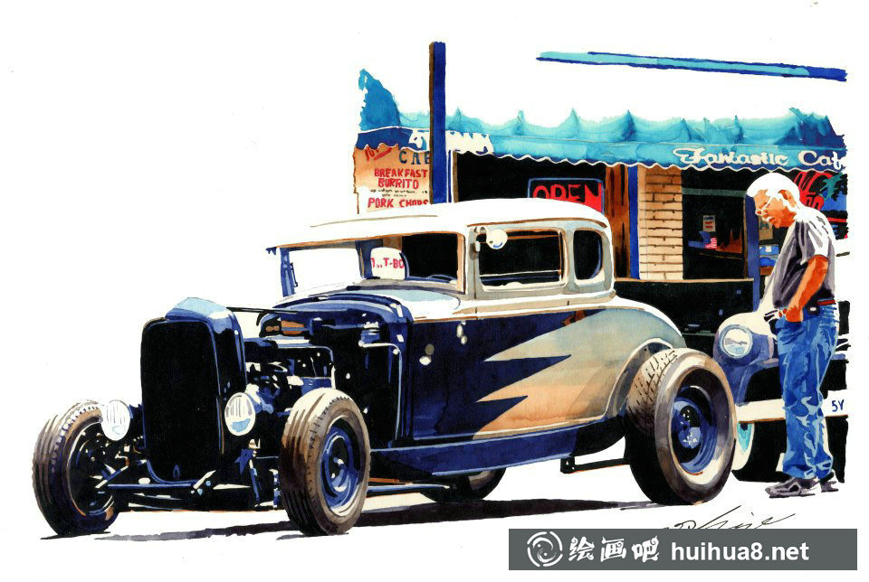 中沢ヨシオ的水彩画下的机车