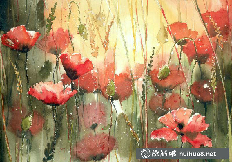 Malgorzata Szczecinska的自然风景花卉水彩画