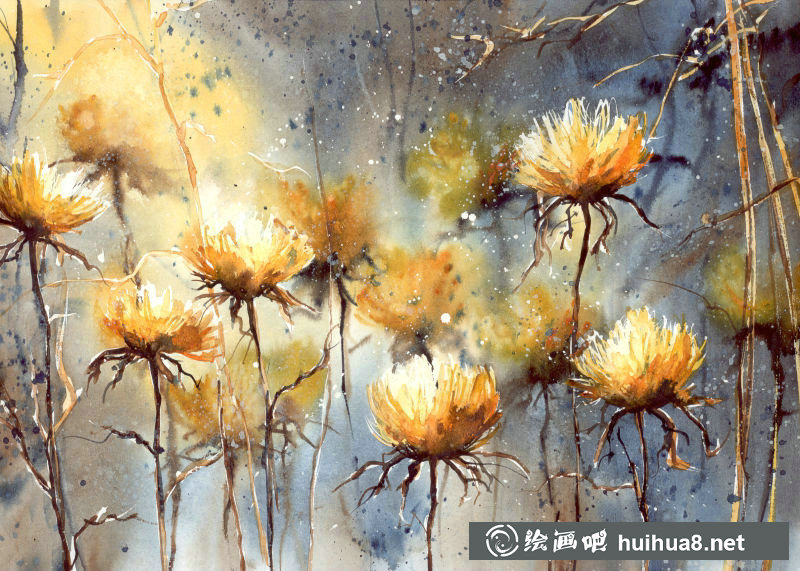 Malgorzata Szczecinska的自然风景花卉水彩画