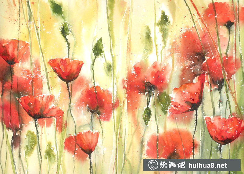 Malgorzata Szczecinska的自然风景花卉水彩画