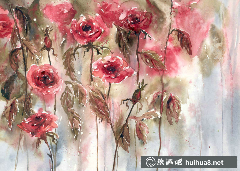 Malgorzata Szczecinska的自然风景花卉水彩画