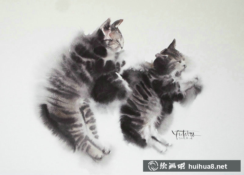 村上豊的水彩画猫作品