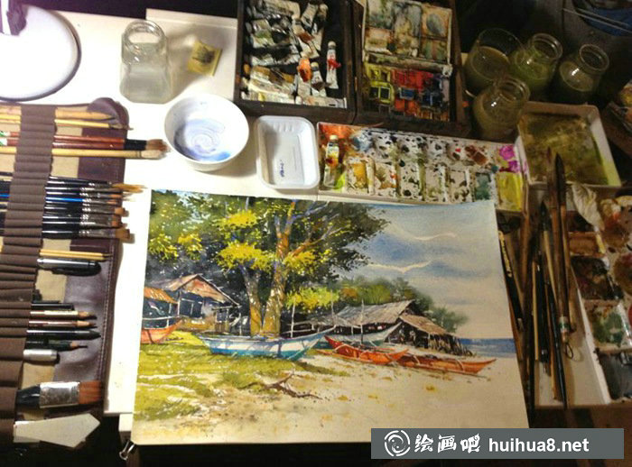 菲律宾Edbon Sevilleno伊德伯恩·塞文尼洛风景水彩画